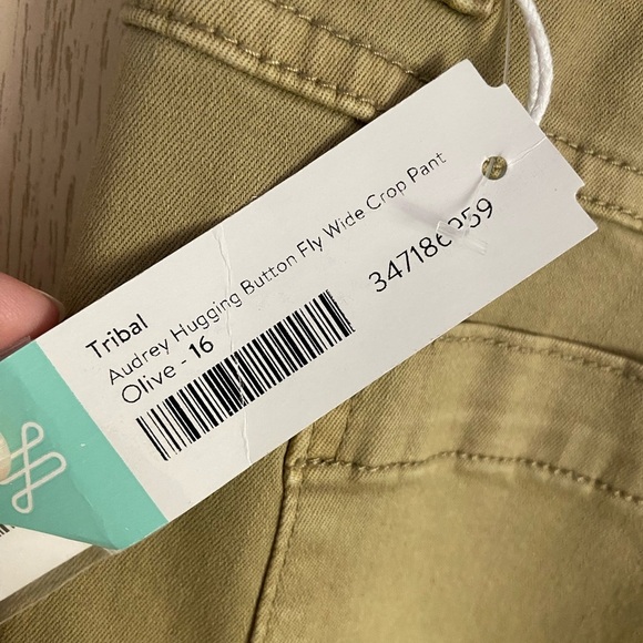 TRIBAL Audrey Hugging Button Fly Wide Leg Pant Olive Khaki Sz 16 NWT - Picture 6 of 15